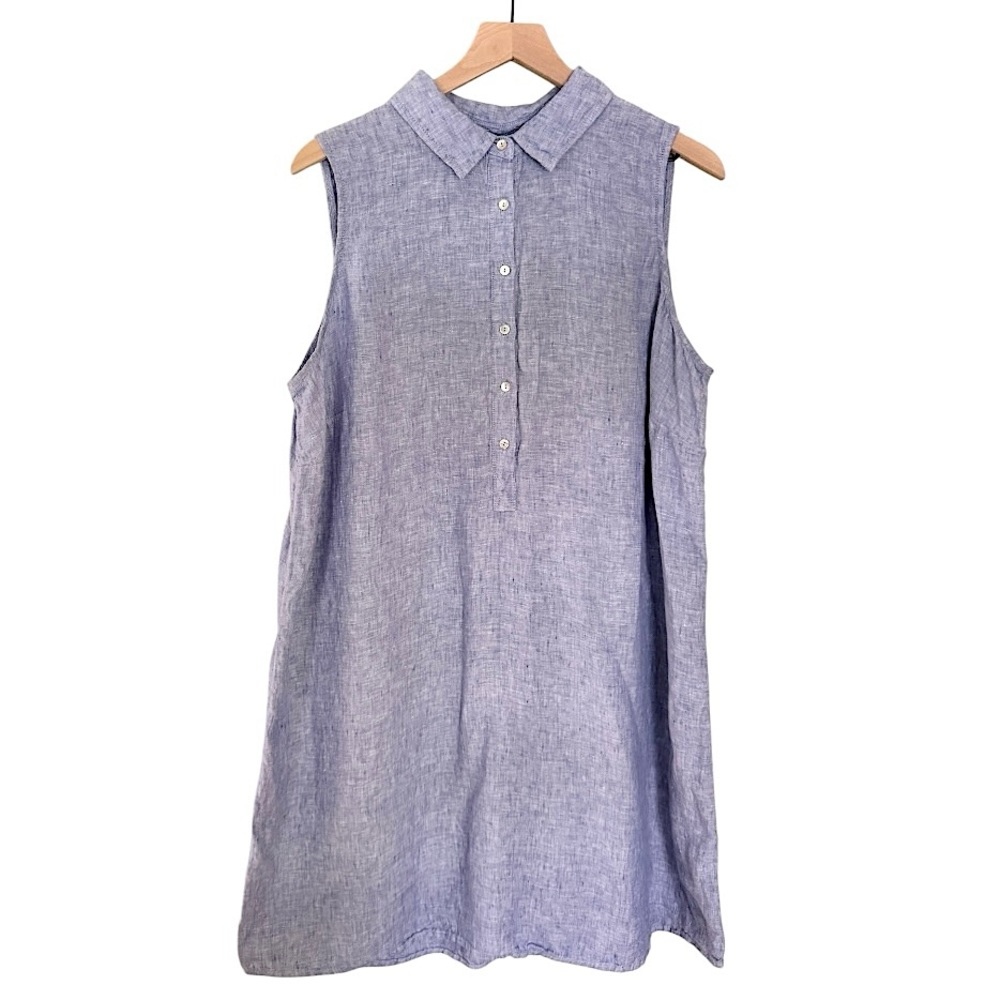 Tahari Linen Collared Sleeveless Button Front Shirt Dress Blue Women’s Size 1X